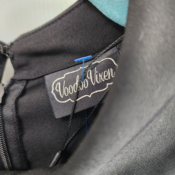 Voodoo Vixen Black Reto Vintage Look Dress with Striped Details Sz Large - Picture 3 of 8